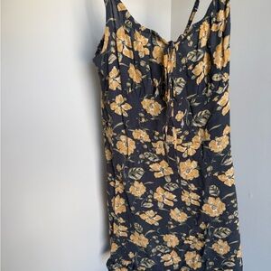 Abercrombie & Fitch Floral Tie-Front Slip Dress in Charcoal & Mustard